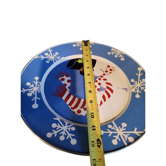 Golden Rabbit Blue Snowman Enamelware Collector Plate by Michael Sparks 12.5" - Picture 6 of 7
